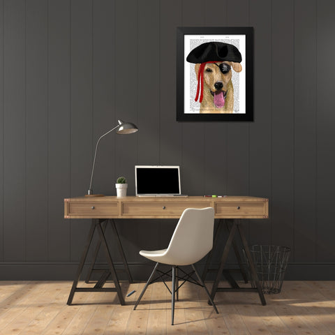 Yellow Labrador Pirate Black Modern Wood Framed Art Print by Fab Funky