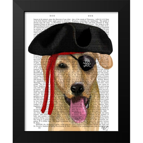 Yellow Labrador Pirate Black Modern Wood Framed Art Print by Fab Funky