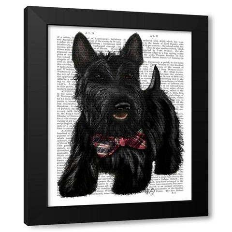 Scottish Terrier and Bow Black Modern Wood Framed Art Print by Fab Funky