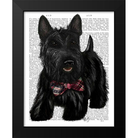 Scottish Terrier and Bow Black Modern Wood Framed Art Print by Fab Funky