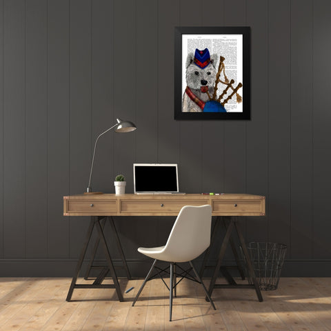 West Highland Terrier and Bagpipes Black Modern Wood Framed Art Print by Fab Funky