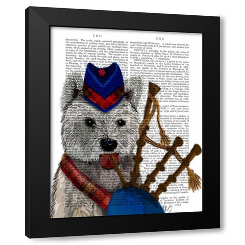 West Highland Terrier and Bagpipes Black Modern Wood Framed Art Print by Fab Funky