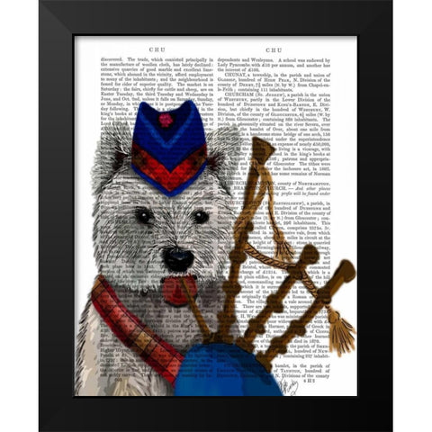 West Highland Terrier and Bagpipes Black Modern Wood Framed Art Print by Fab Funky