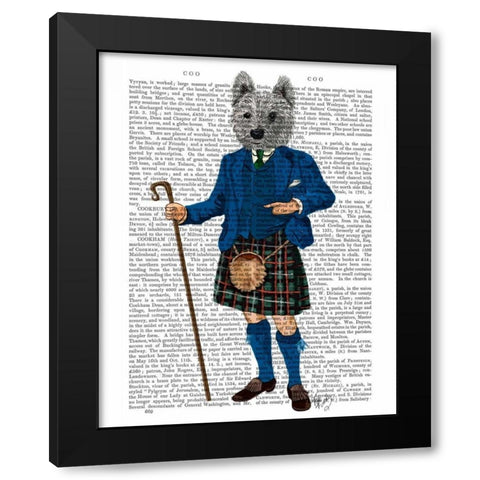 West Highland Terrier in Kilt Black Modern Wood Framed Art Print by Fab Funky