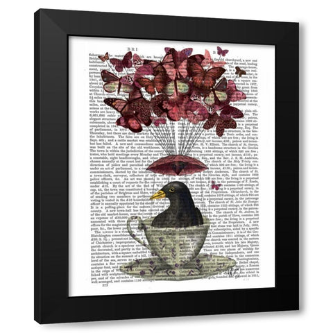 Blackbird In Teacup Black Modern Wood Framed Art Print with Double Matting by Fab Funky