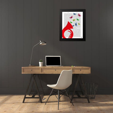 Tuba with Butterflies Black Modern Wood Framed Art Print by Fab Funky