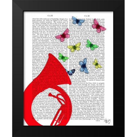 Tuba with Butterflies Black Modern Wood Framed Art Print by Fab Funky