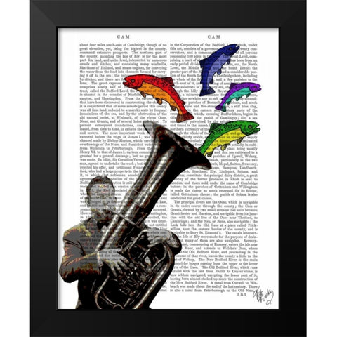 Tuba And Fish Black Modern Wood Framed Art Print by Fab Funky