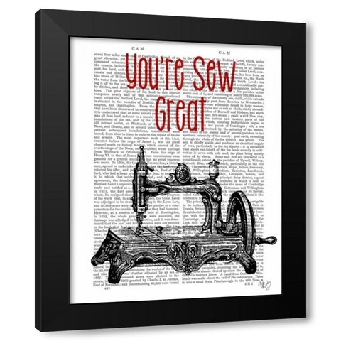 Youre Sew Great Illustration Black Modern Wood Framed Art Print with Double Matting by Fab Funky