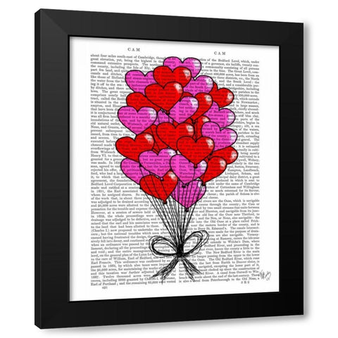 Valentine Heart Balloon Illustration Black Modern Wood Framed Art Print by Fab Funky