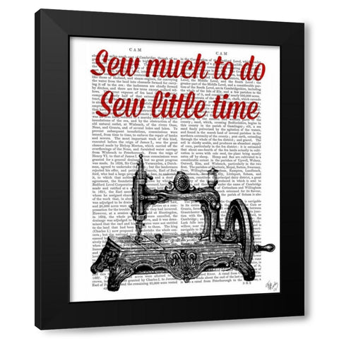 Sew Little Time Illustration Black Modern Wood Framed Art Print by Fab Funky