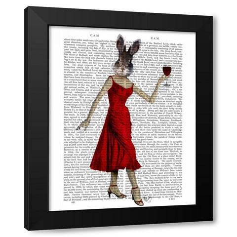Rabbit in Red Dress Black Modern Wood Framed Art Print by Fab Funky