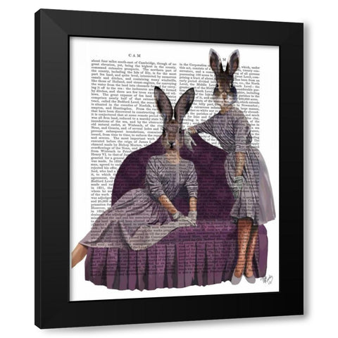 Rabbits in Purple Black Modern Wood Framed Art Print by Fab Funky