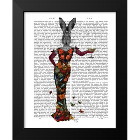 Rabbit Butterfly Dress Black Modern Wood Framed Art Print by Fab Funky