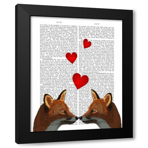 Foxes in Love Black Modern Wood Framed Art Print with Double Matting by Fab Funky