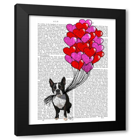 Boston Terrier And Balloons Black Modern Wood Framed Art Print by Fab Funky