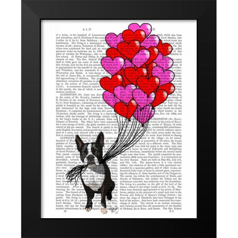 Boston Terrier And Balloons Black Modern Wood Framed Art Print by Fab Funky