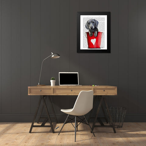 Buckets of Love Dachshund Puppy Black Modern Wood Framed Art Print by Fab Funky