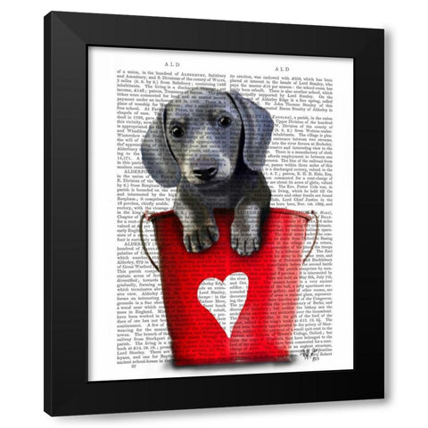 Buckets of Love Dachshund Puppy Black Modern Wood Framed Art Print by Fab Funky