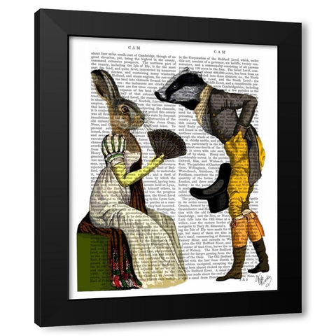 Look Of Love Regency Badger and Hare Couple Black Modern Wood Framed Art Print by Fab Funky