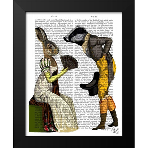 Look Of Love Regency Badger and Hare Couple Black Modern Wood Framed Art Print by Fab Funky