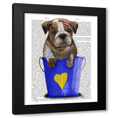 Bulldog Bucket Of Love Blue Black Modern Wood Framed Art Print by Fab Funky