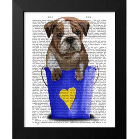 Bulldog Bucket Of Love Blue Black Modern Wood Framed Art Print by Fab Funky