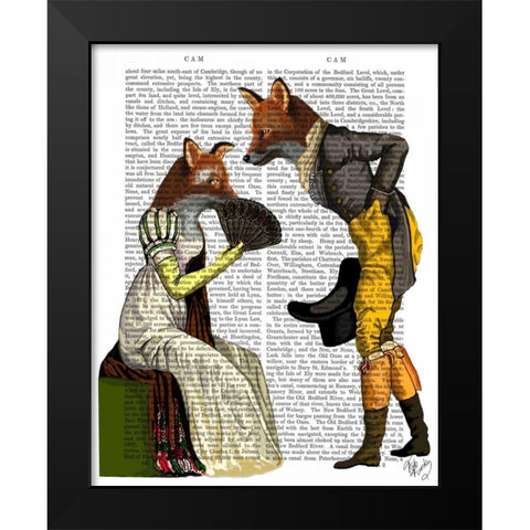 Foxes Courting Black Modern Wood Framed Art Print by Fab Funky
