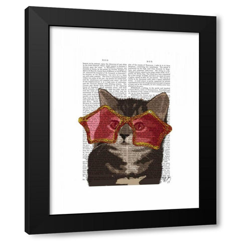 Kitten in Star Sunglasses Black Modern Wood Framed Art Print by Fab Funky