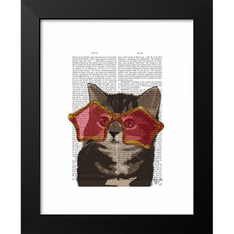 Kitten in Star Sunglasses Black Modern Wood Framed Art Print by Fab Funky