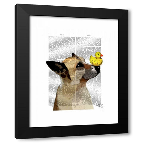 German Shepherd Dog and Duck Black Modern Wood Framed Art Print by Fab Funky