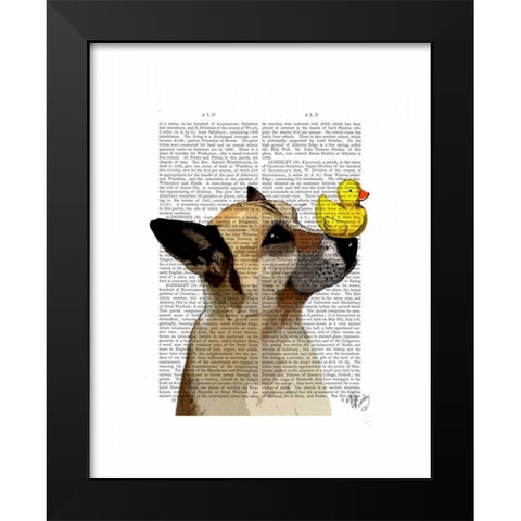 German Shepherd Dog and Duck Black Modern Wood Framed Art Print by Fab Funky