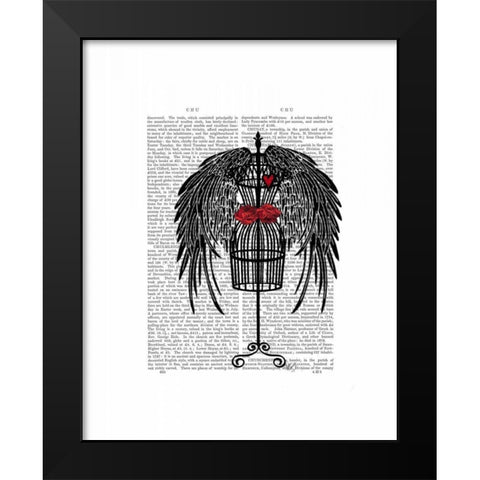 Mannequin With Black Wings Black Modern Wood Framed Art Print by Fab Funky