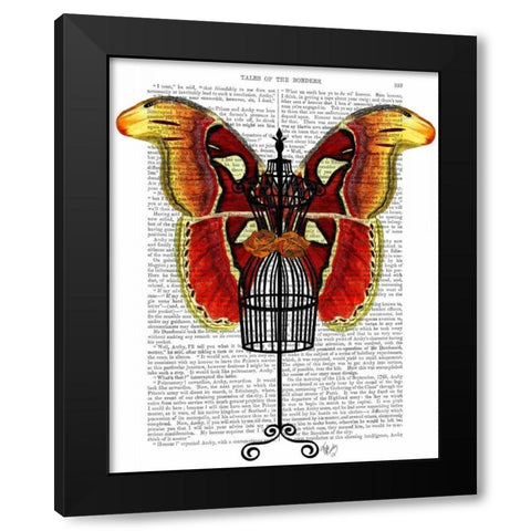 Mannequin Red And Yellow Butterfly Black Modern Wood Framed Art Print by Fab Funky