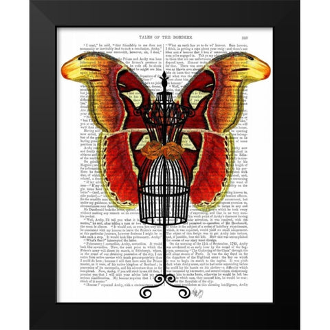 Mannequin Red And Yellow Butterfly Black Modern Wood Framed Art Print by Fab Funky