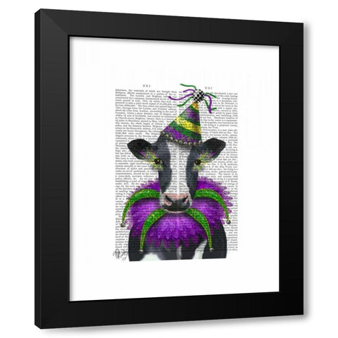 Mardi Gras Cow Black Modern Wood Framed Art Print by Fab Funky