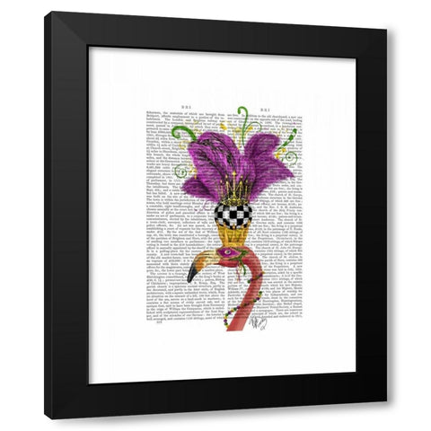 Mardi Gras Flamingo Portrait Black Modern Wood Framed Art Print by Fab Funky