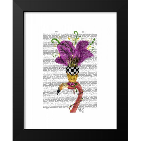 Mardi Gras Flamingo Portrait Black Modern Wood Framed Art Print by Fab Funky