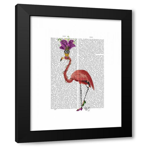 Mardi Gras Flamingo Full Black Modern Wood Framed Art Print with Double Matting by Fab Funky