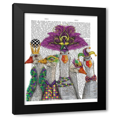 Mardi Gras Gaggle of Geese Black Modern Wood Framed Art Print by Fab Funky