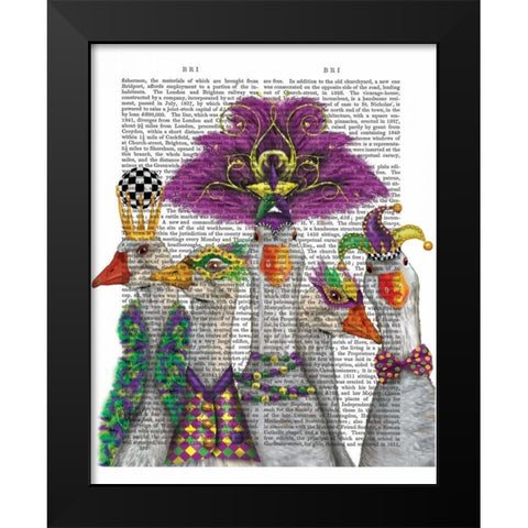 Mardi Gras Gaggle of Geese Black Modern Wood Framed Art Print by Fab Funky