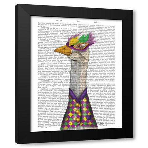 Mardi Gras Goose Harlequin Jacket Black Modern Wood Framed Art Print with Double Matting by Fab Funky