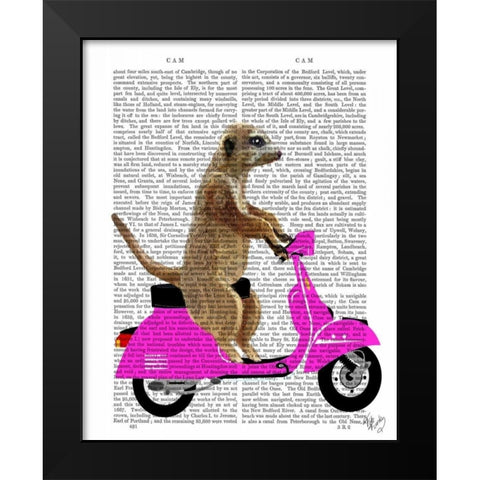 Meerkat on Pink Moped Black Modern Wood Framed Art Print by Fab Funky
