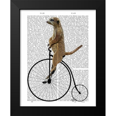 Meerkat on Black Penny Farthing Black Modern Wood Framed Art Print by Fab Funky