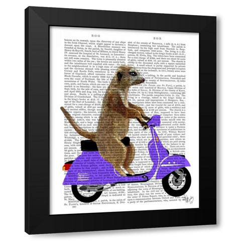 Meerkat on Lilac Moped Black Modern Wood Framed Art Print by Fab Funky