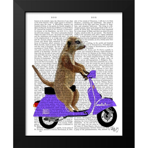 Meerkat on Lilac Moped Black Modern Wood Framed Art Print by Fab Funky