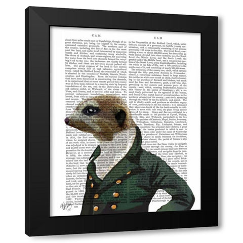 Dandy Meerkat Portrait Black Modern Wood Framed Art Print by Fab Funky