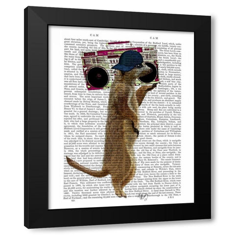 Meerkat with Boom Box Ghetto Blaster Black Modern Wood Framed Art Print by Fab Funky