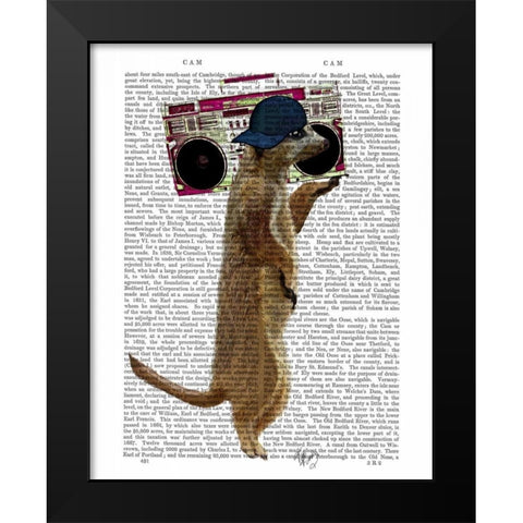 Meerkat with Boom Box Ghetto Blaster Black Modern Wood Framed Art Print by Fab Funky