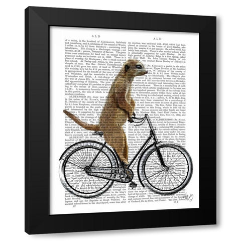 Meerkat on Bicycle Black Modern Wood Framed Art Print by Fab Funky